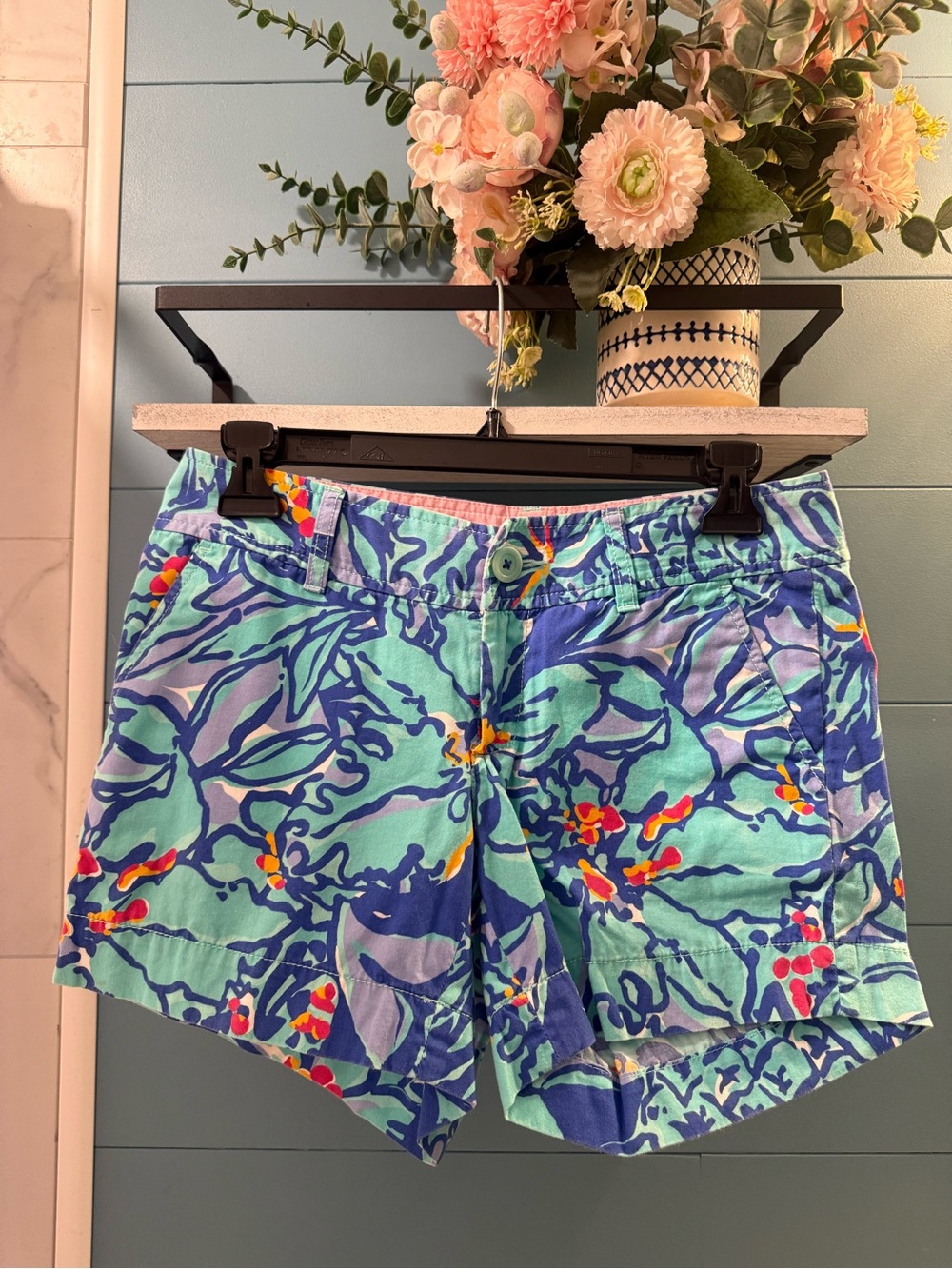 Lilly Pulitzer Callahan Shorts Mai Tai Print Iris Blue Size 0 Resort Tropical